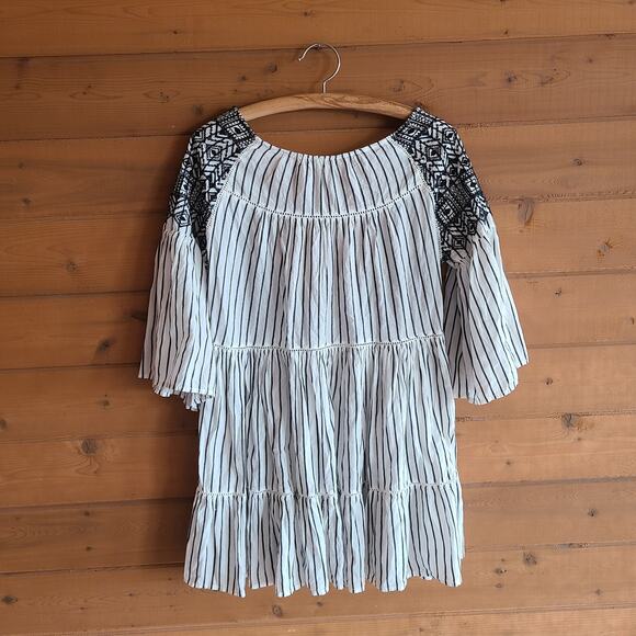 Free People Lola Embroidered Mini Dress in White XS Open Back Stripe Boho - Picture 2 of 5